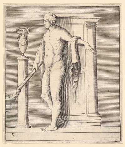 Man met Fakkel bij Tempeldeur, gepubliceerd ca. 1599-1622 door Unbekannt