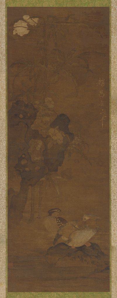 Mandarijneenden, rotsen en een bloeiende plant, 1368-1644 door Unbekannt