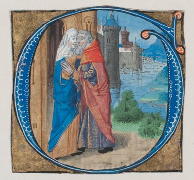 Manuscriptverlichting met Joachim en Anna in een initiaal G door Unbekannt