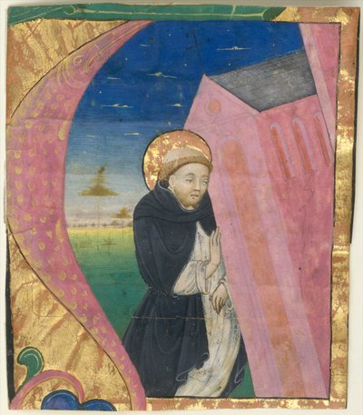 Manuscript Illuminatie met Sint Dominicus die de kerk van Sint Jan redt... midden 15e eeuw door Unbekannt