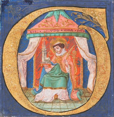 Manuscriptverlichting met Sint Trudo Trond in een Initiaal O, uit een Koorboek, 15e eeuw door Unbekannt