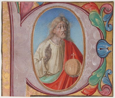Manuscriptverlichting met Salvator Mundi in een initiaal P, uit een koorboek, begin 16e eeuw door Unbekannt