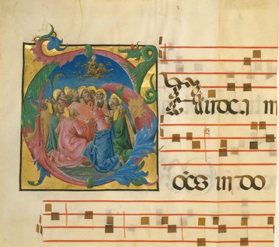 Manuscriptverlichting met de tenhemelopneming van de Maagd in een initiaal G..., Italiaans door Unbekannt