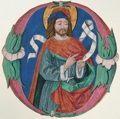 Manuscriptverlichting met de figuur van een heilige in een initiaal O, Italiaans, ca. 1480 door Unbekannt