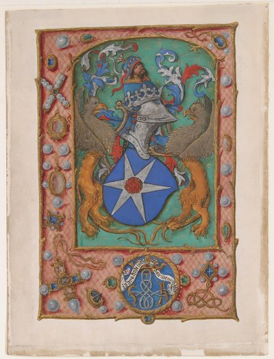 Manuscriptblad met wapenschild, uit een getijdenboek, ca. 1500 door Unbekannt