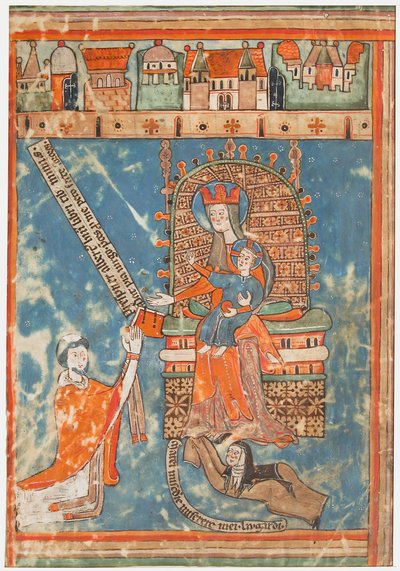 Manuscriptblad met opdracht van een boek aan de Maagd, ca. 1400 door Unbekannt
