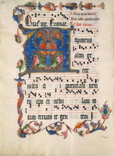 Manuscriptblad met initiaal A, uit een antifonarium, Duits, ca. 1425-50 door Unbekannt