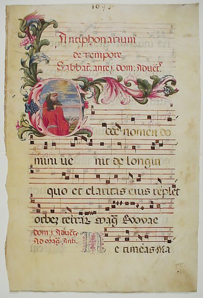 Manuscriptblad met initiaal E, uit een antifonarium, Italiaans, 16e eeuw door Unbekannt