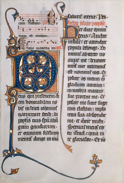 Manuscriptblad met initiaal M, uit een missaal door Unbekannt
