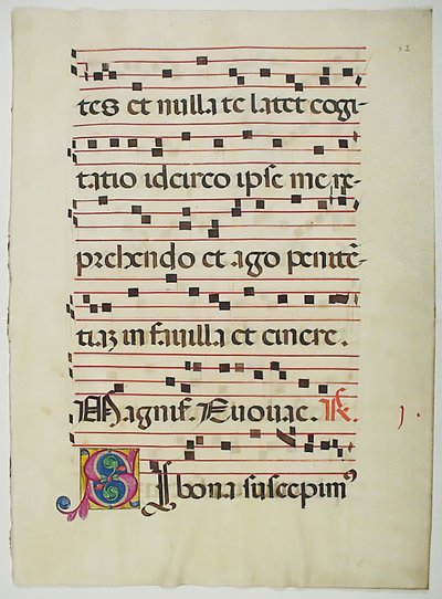Manuscriptblad met initiaal S, uit een koorboek, Italiaans, 15e eeuw door Unbekannt