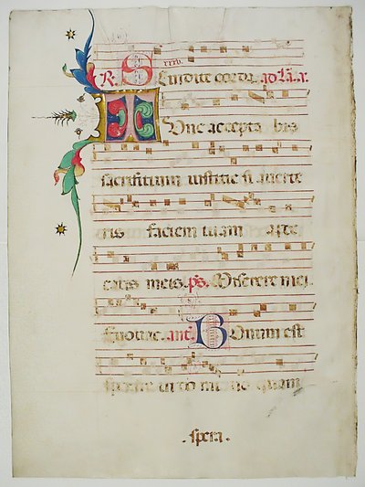 Manuscriptblad met Initiaal T, uit een Antifonarium, Italiaans, 15e eeuw door Unbekannt