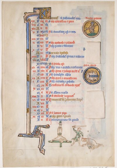 Manuscriptblad met Juni Kalender, uit een Koninklijke Psalter, Brits, 13e eeuw door Unbekannt