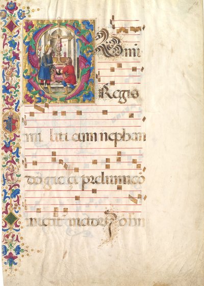 Manuscriptblad met Sint Jan Gualbert in een Initiaal S, uit een Antifonarium, begin 16e eeuw door Unbekannt