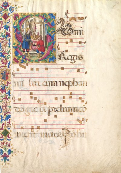 Manuscriptblad met Sint-Jan Gualbert in een Initiaal S, uit een Antifonarium, begin 16e eeuw door Unbekannt
