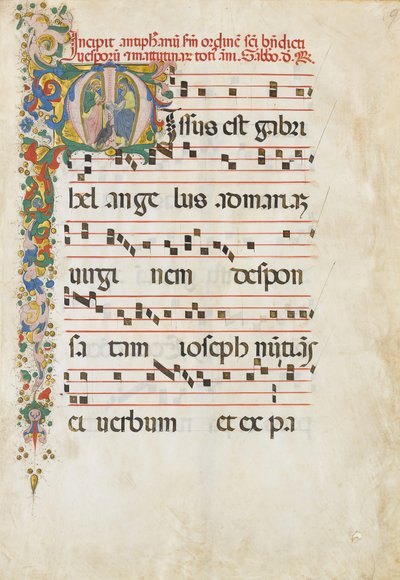 Manuscriptblad met Sint Jan de Evangelist en Sint Jan de Doper in een..., 2e helft 15e eeuw door Unbekannt