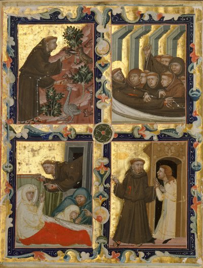 Manuscriptblad met scènes uit het leven van Sint Franciscus van Assisi door Unbekannt