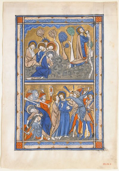 Manuscriptblad met de Agonie in de Tuin en Verraad van Christus, uit een Koninklijke Psalter, ca. 1270 door Unbekannt
