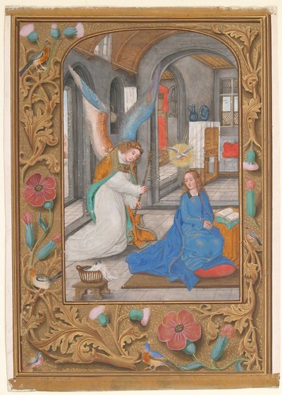 Manuscriptblad met de Aankondiging, uit een Getijdenboek door Unbekannt