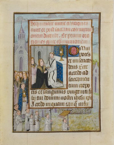 Manuscriptblad met de Heilige Communie, uit een Getijdenboek, ca. 1500 door Unbekannt