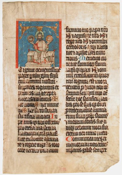 Manuscriptblad met de Heilige Drie-eenheid in een Initiaal T, uit een Missaal, ca. 1390 door Unbekannt