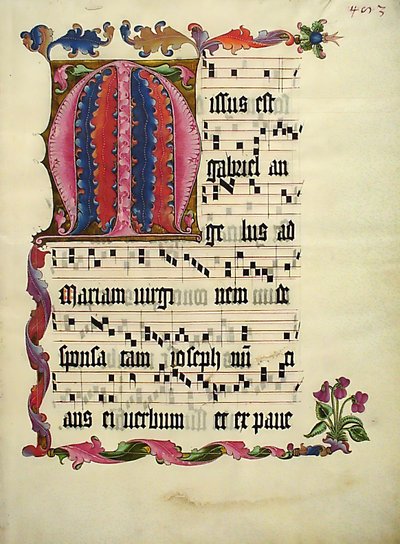 Manuscriptblad met de initiaal M, uit een antifonarium, Duits, ca. 1425-50 door Unbekannt