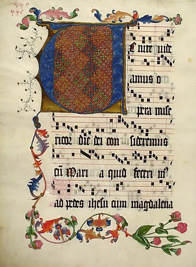 Manuscriptblad met initiaal V, uit een antifonarium, Duits, ca. 1425-50 door Unbekannt