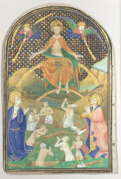 Manuscriptblad met het Laatste Oordeel, uit een Getijdenboek, ca. 1400 door Unbekannt