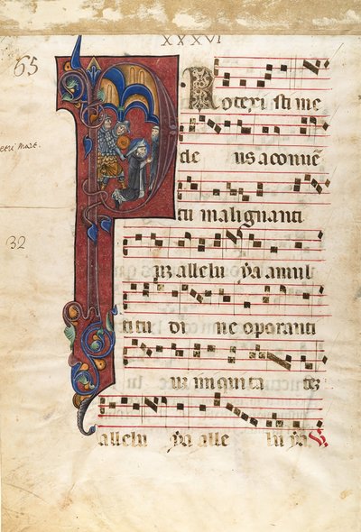 Manuscriptblad met het Martelaarschap van Sint Pieter Martyr in een Initiaal P, ca. 1270-80 door Unbekannt