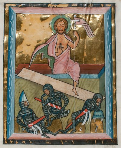 Manuscriptblad met de Opstanding, uit een Psalter, midden 13e eeuw door Unbekannt