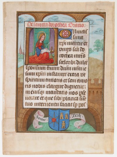 Manuscriptblad met Sint Dorothea, uit een Getijdenboek, ca. 1500 door Unbekannt