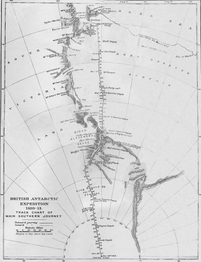 Kaart - Britse Antarctische Expeditie 1910-13. Routekaart van de belangrijkste zuidelijke reis, 1913 door Unbekannt