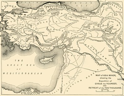 Kaart van Klein-Azië, Expeditie van Cyrus de Jongere, en terugtocht van de Tienduizend, 1890 door Unbekannt