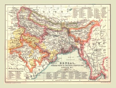 Kaart van Bengalen, de Noordwestelijke en Centrale Provincies, en Assam, 1902 door Unbekannt