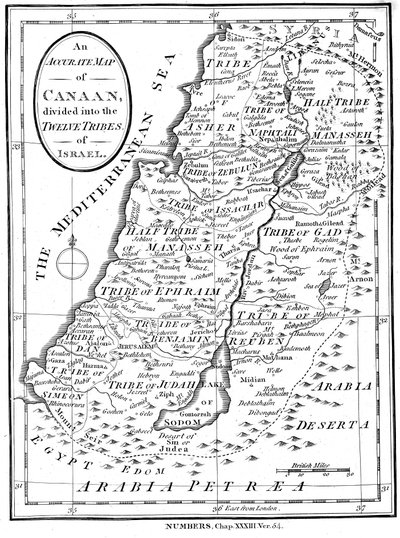 Kaart van Kanaän verdeeld in de twaalf stammen van Israël door Unbekannt