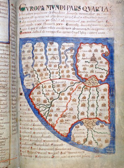 Kaart van Europa, een pagina uit Liber Floridus door Unbekannt
