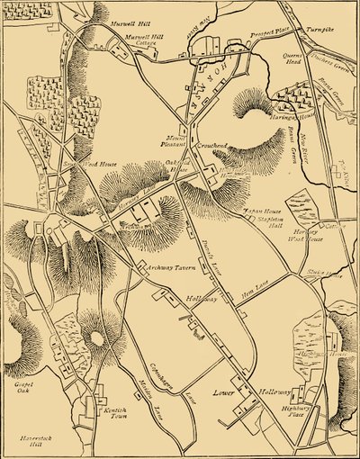 Kaart van Hornsey en Omgeving in 1819, ca. 1876 door Unbekannt