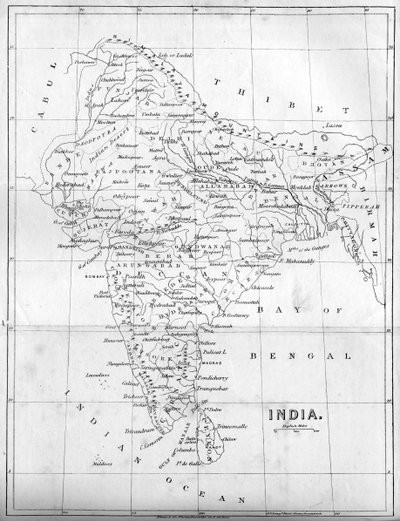 Kaart van India, 1847 door Unbekannt