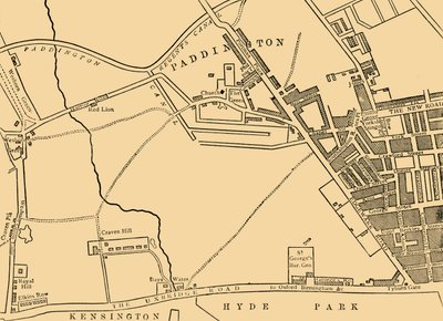 Kaart van Paddington, in 1815, c1876 door Unbekannt