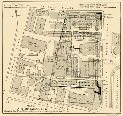 Kaart van een Deel van Calcutta met het Oude Fort William in relatie tot bestaande gebouwen, 1925 door Unbekannt