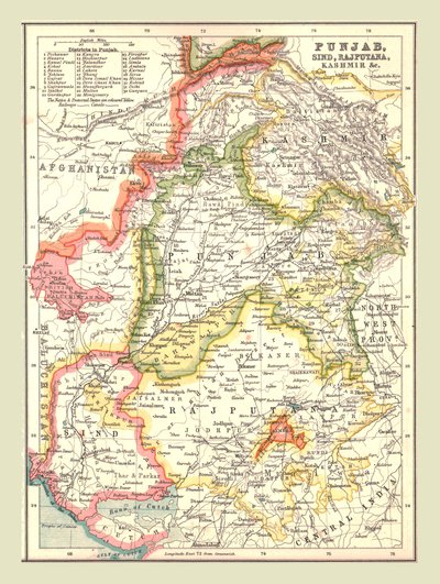 Kaart van Punjab, Sind, Rajputana en Kashmir, 1902 door Unbekannt