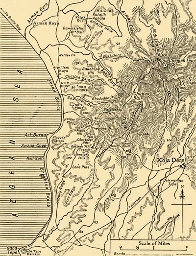 Kaart van Sari Bair, Gallipoli-schiereiland, Eerste Wereldoorlog, 1915, ca. 1920 door Unbekannt