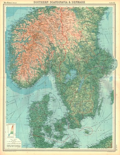 Kaart van Zuid-Scandinavië en Denemarken door Unbekannt