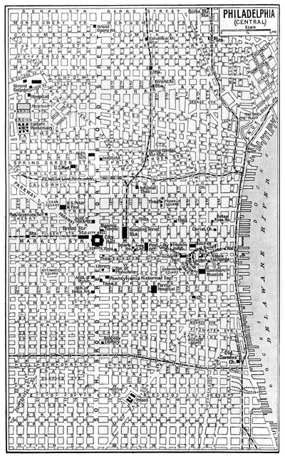 Kaart van centraal Philadelphia, Pennsylvania, VS, ca. 1930s door Unbekannt