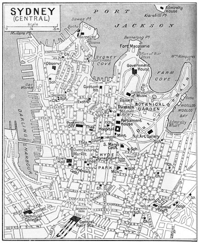 Kaart van centraal Sydney, New South Wales, Australië, ca. 1924 door Unbekannt