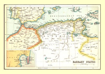 Kaart van de Barbarijse staten door Unbekannt