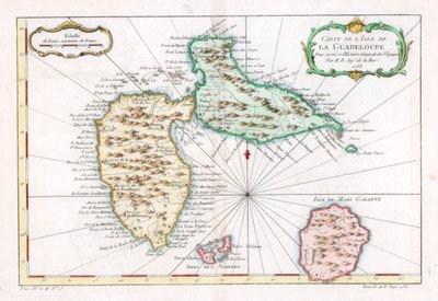 Kaart van het Caribische eiland Guadeloupe, ca. 1764 door Unbekannt