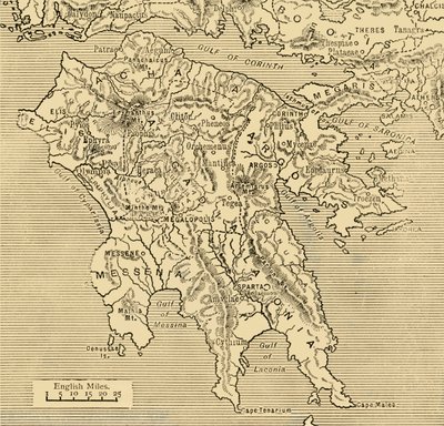 Kaart van de Peloponnesus, 1890 door Unbekannt