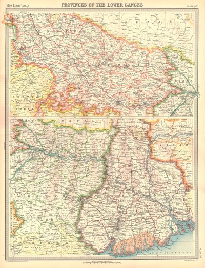 Kaart van de provincies van de Beneden-Ganges door Unbekannt