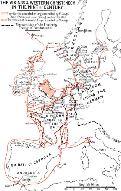 Kaart van de Vikingen en het Westers Christendom in de negende eeuw, 1935 door Unbekannt