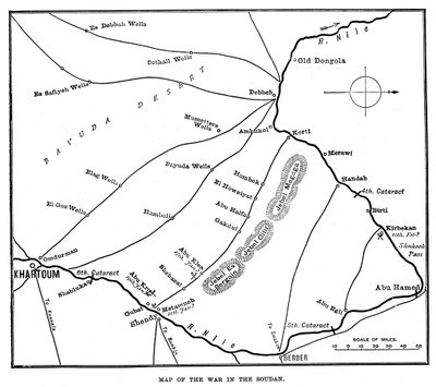 Kaart van de oorlog in de Soedan, eind 19e eeuw, 1900 door Unbekannt